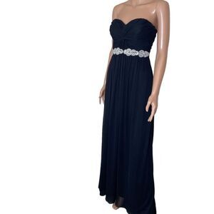 City Studio Long black sweetheart neckline strapless attached rhinestone SZ 3